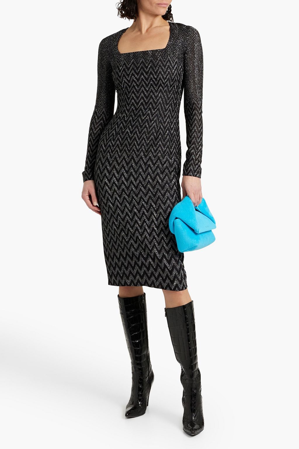 MISSONI فستان من نسيج بحبكة كروشيه بلون معدني