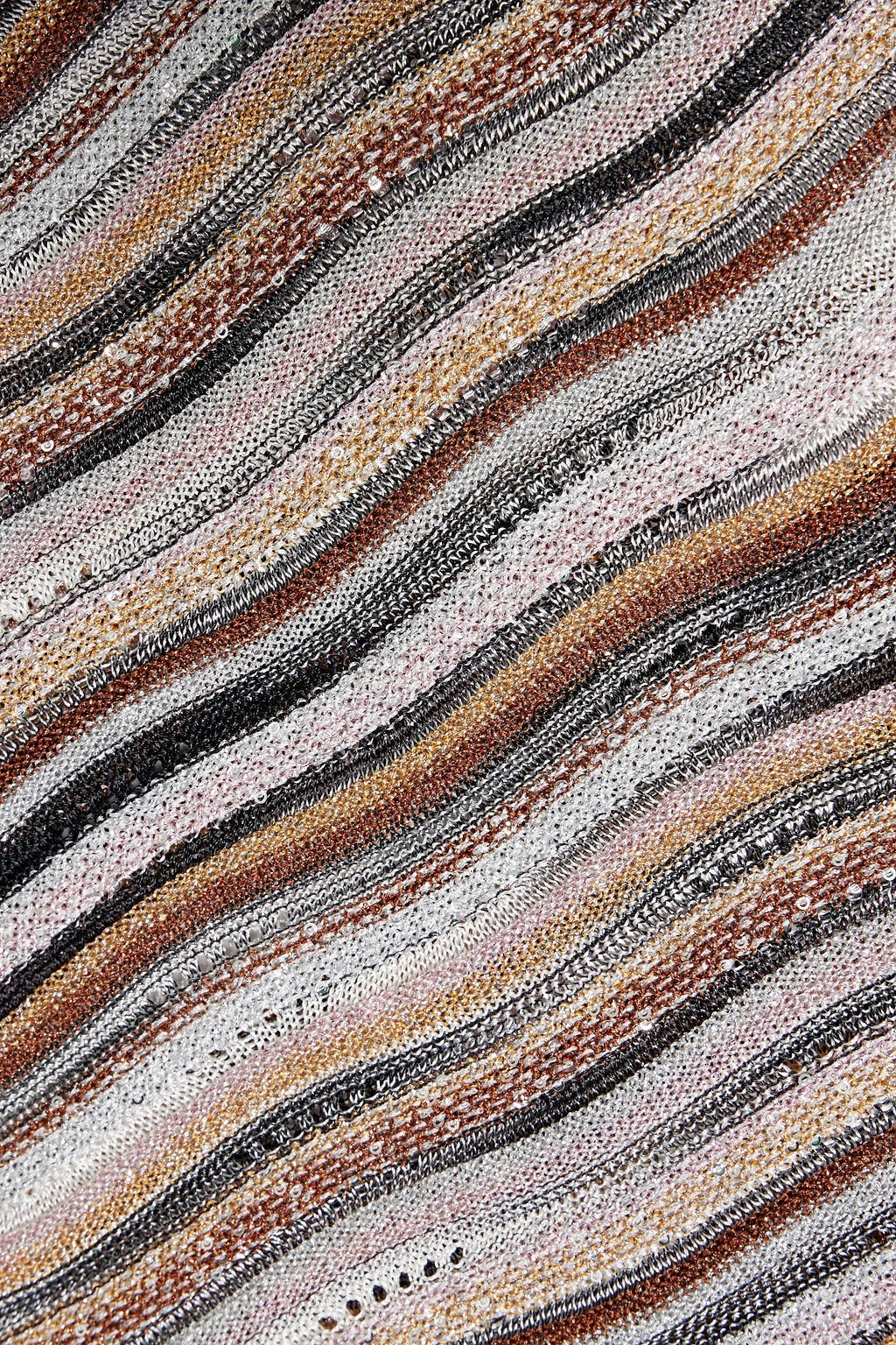 MISSONI فستان قصير من نسيج بحبكة كروشيه وتصميم مزركش بلون معدني