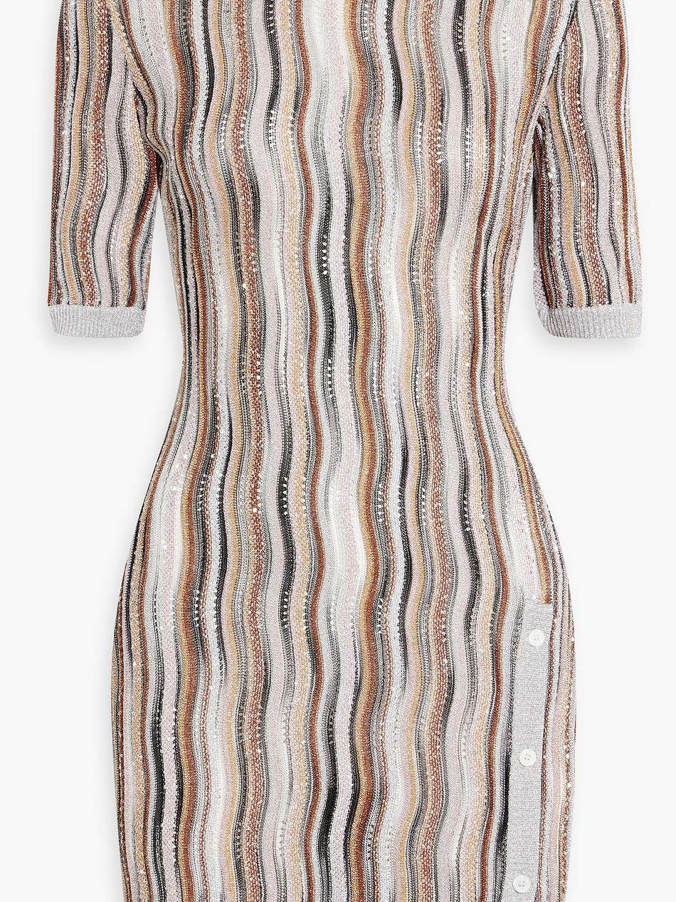embellished metallic crochet-knit mini dress