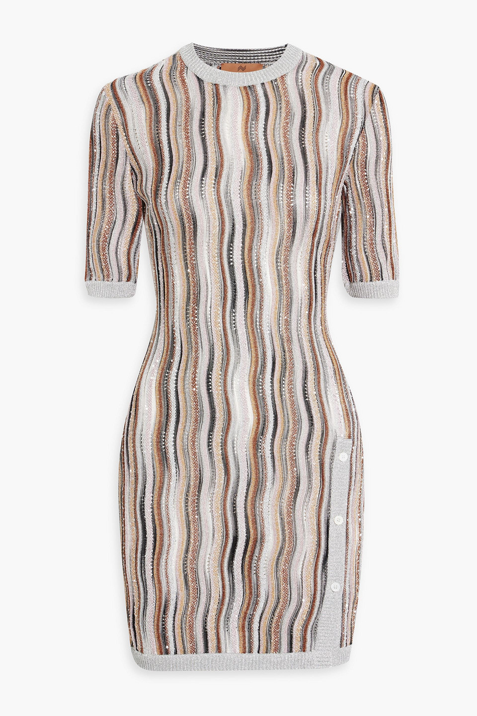 Missoni Embellished Metallic Crochet-knit Mini Dress In Brown