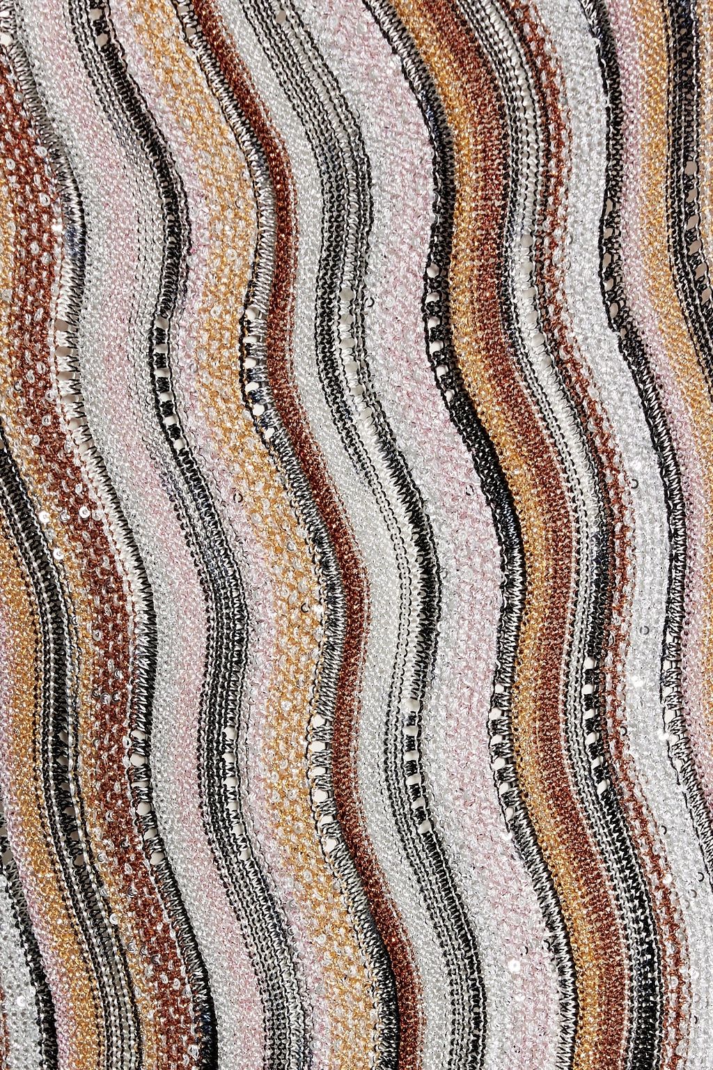 MISSONI فستان قصير من نسيج بحبكة كروشيه بلون معدني مزيّن بأقراص برّاقة