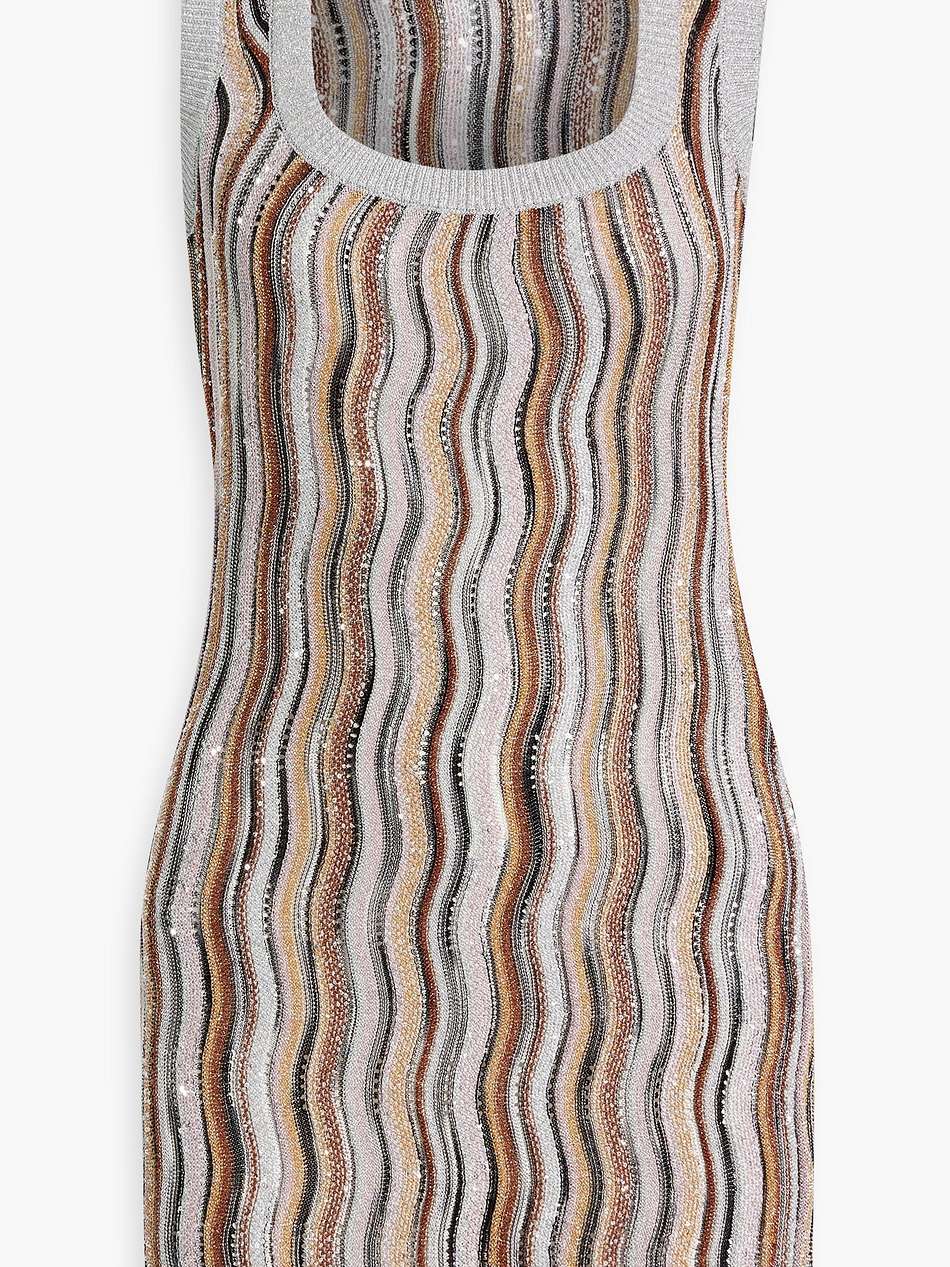 sequin-embellished crochet-knit mini dress