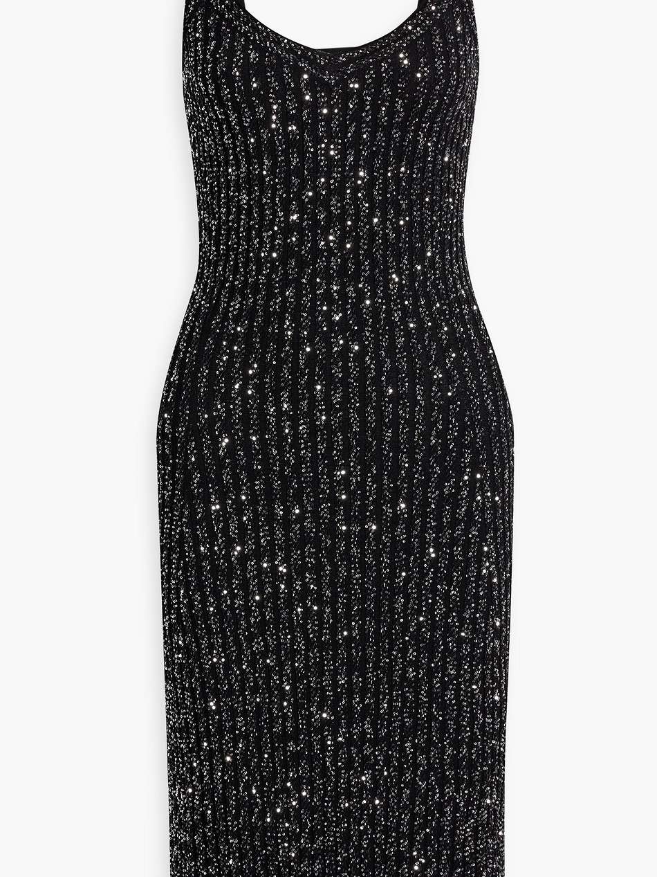 sequin-embellished crochet-knit midi dress