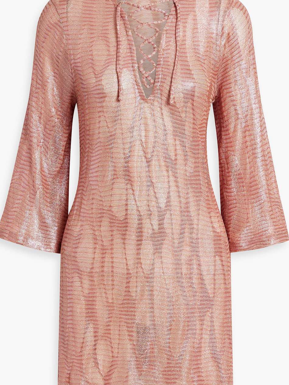 metallic crochet-knit mini dress