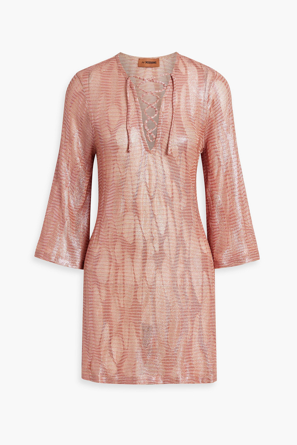 Missoni Metallic Crochet-knit Mini Dress In Baby Pink