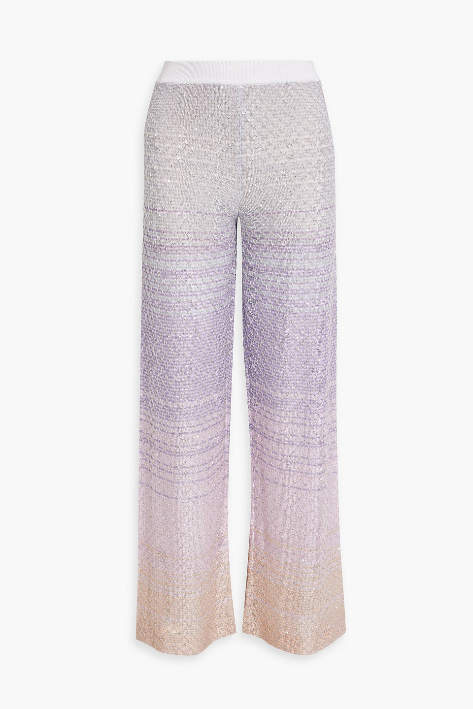 Sequin-embellished striped crochet-knit wide-leg pants