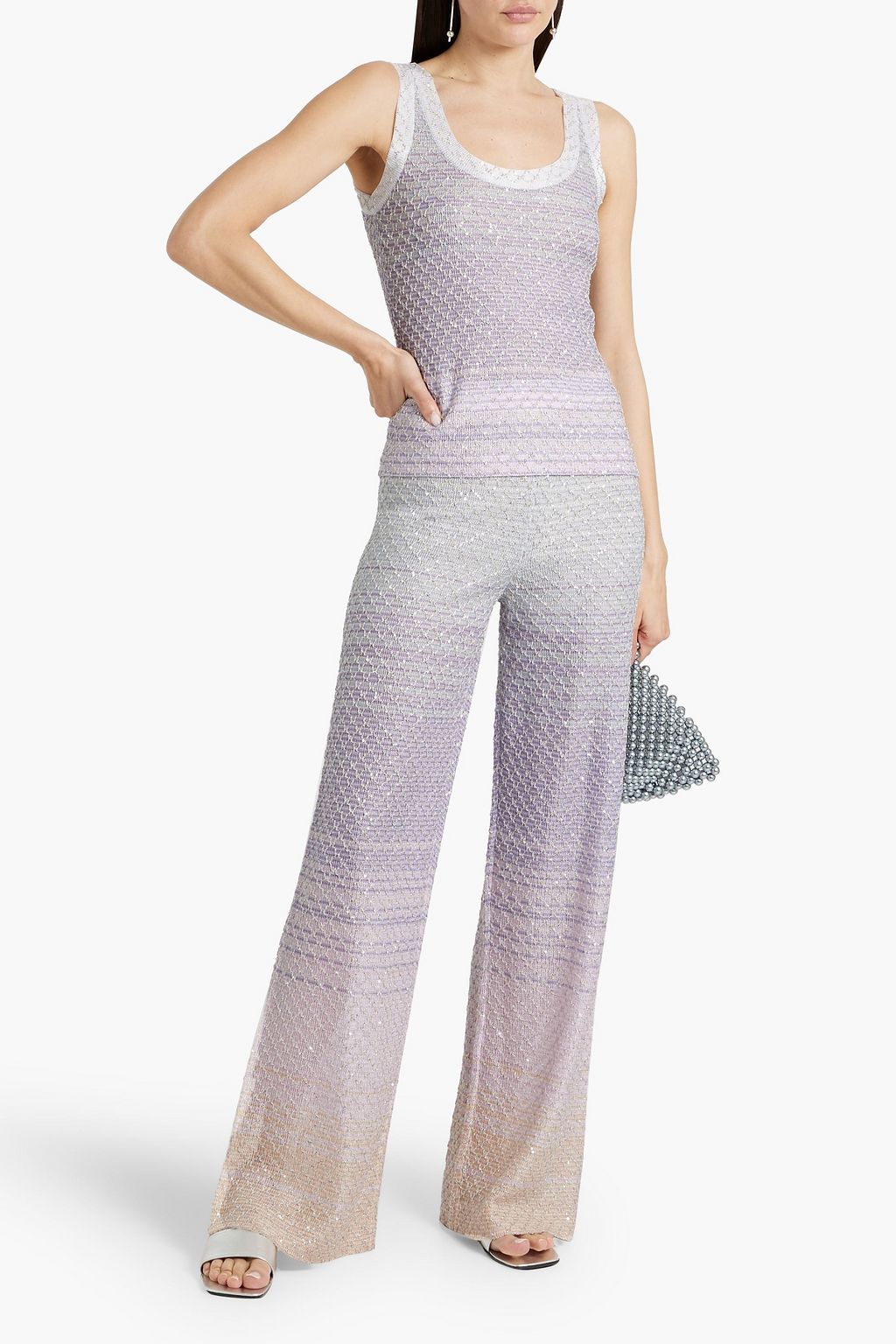 MISSONI Sequin-embellished striped crochet-knit wide-leg pants