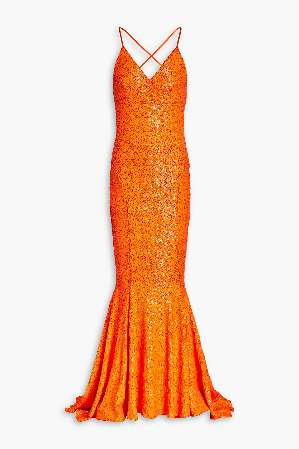 Omo By Norma Kamali Open-back Sequined Jersey Gown In Orange