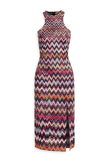 MISSONI فستان متوسط الطول من نسيج بحبكة كروشيه بلون معدني