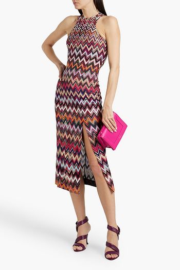 MISSONI فستان متوسط الطول من نسيج بحبكة كروشيه بلون معدني
