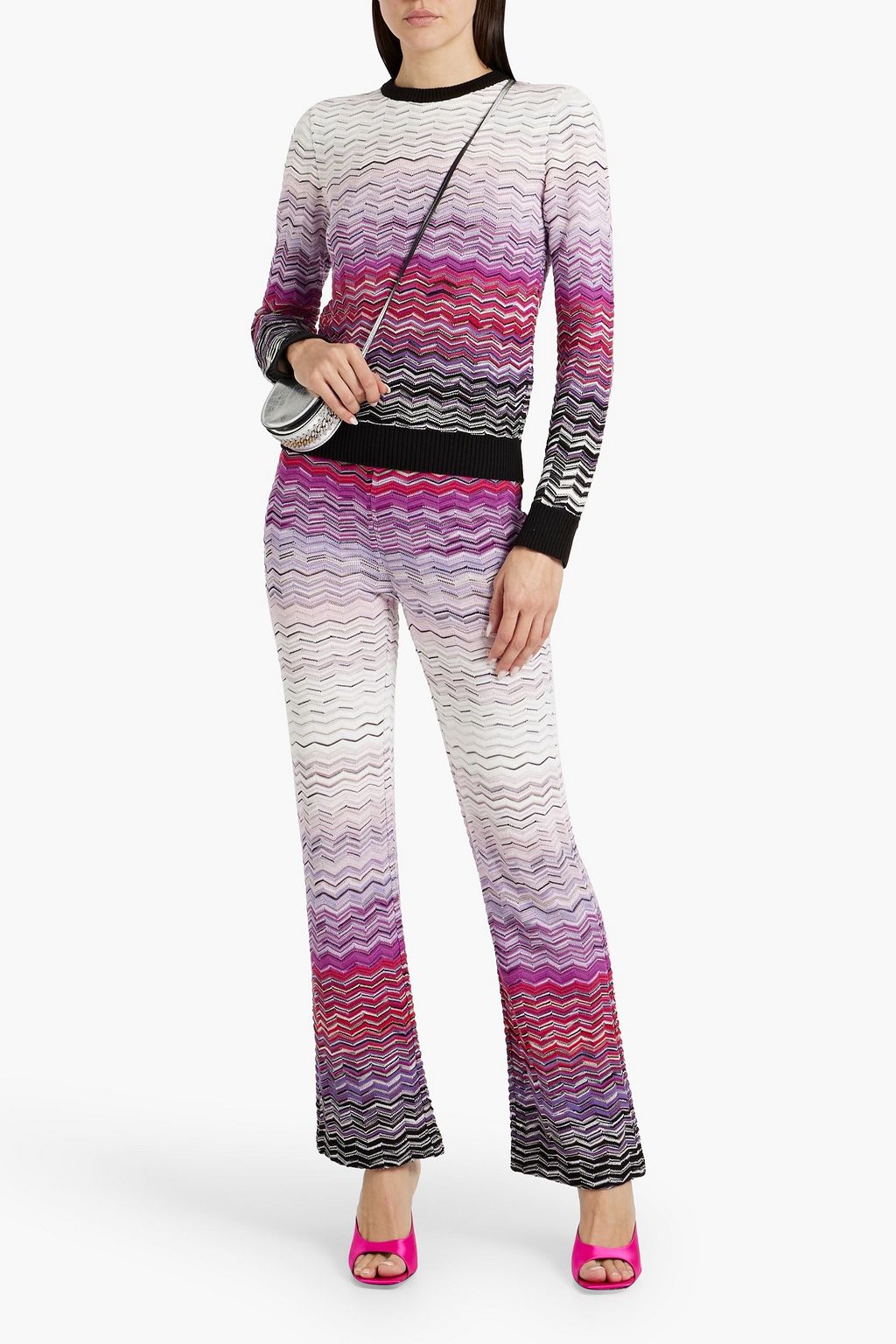 MISSONI بنطلون بقصة واسعة من الأسفل من مزيج من القطن بحبكة كروشيه