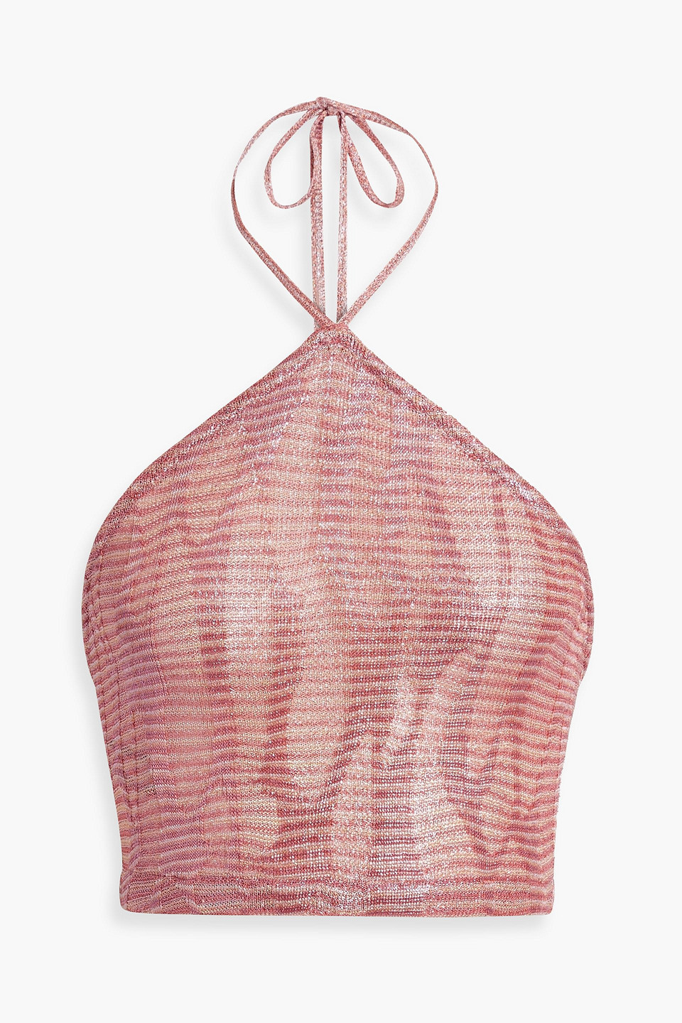 Missoni Cropped Metallic Crochet-knit Halterneck Top In Pink