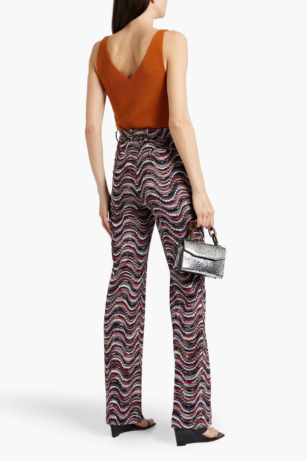 MISSONI Metallic crochet-knit bootcut pants
