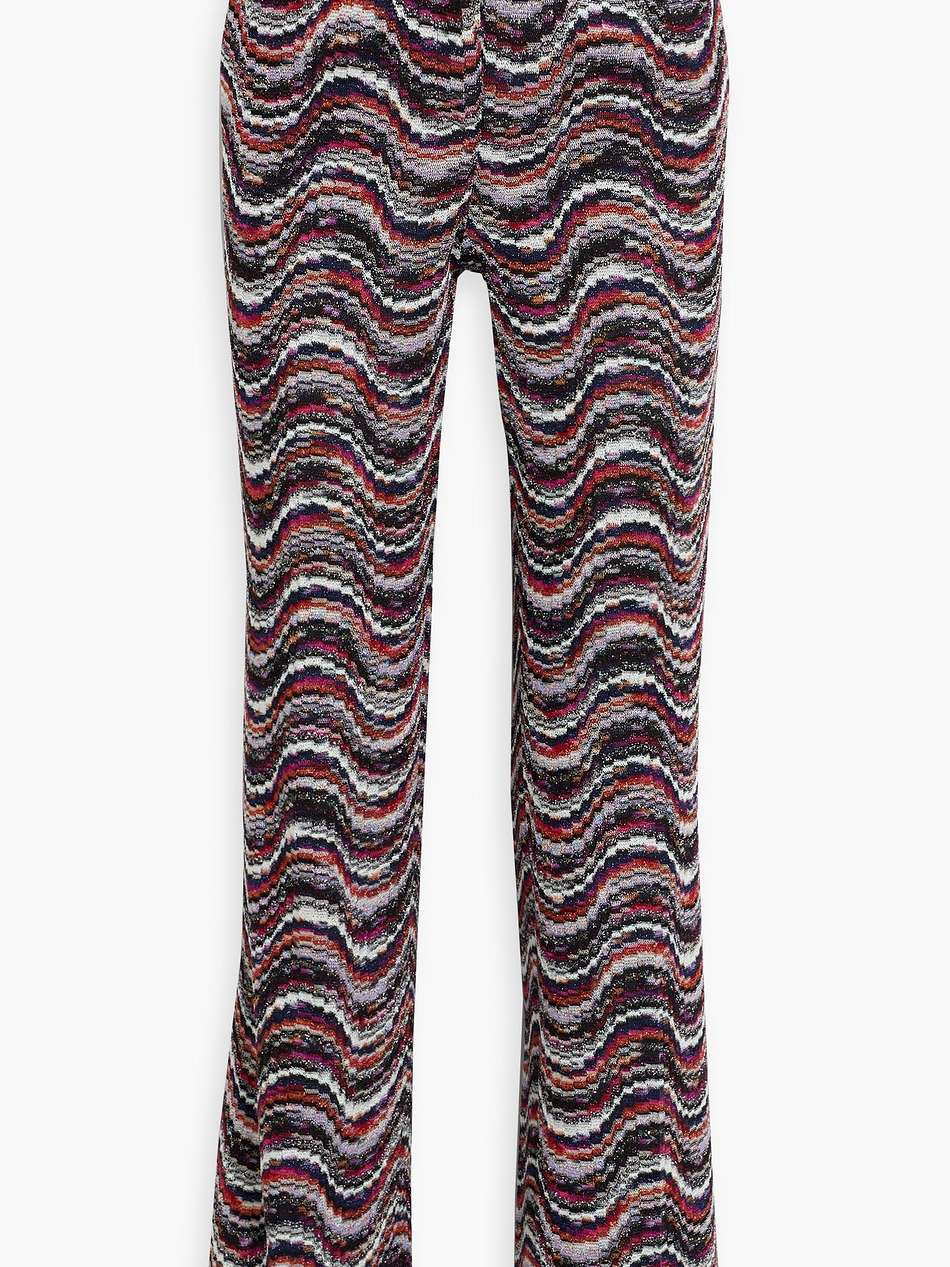 metallic crochet-knit bootcut pants
