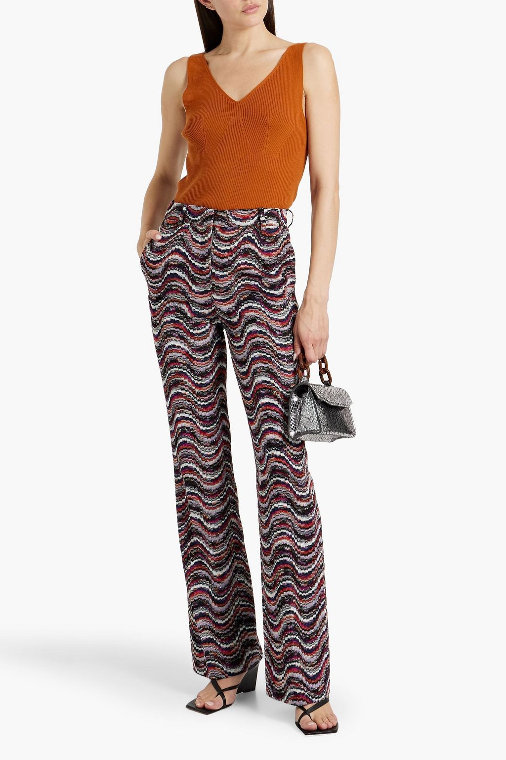 MISSONI Metallic crochet-knit bootcut pants