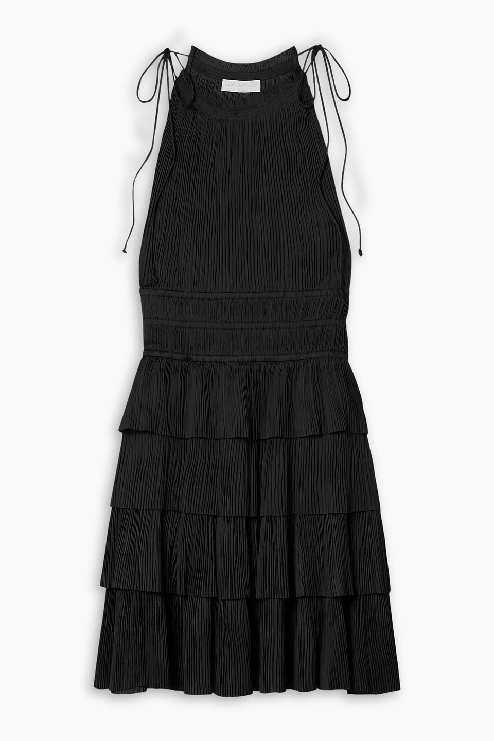 ulla johnson - cecily tiered plissé-satin mini dress - black - us 6