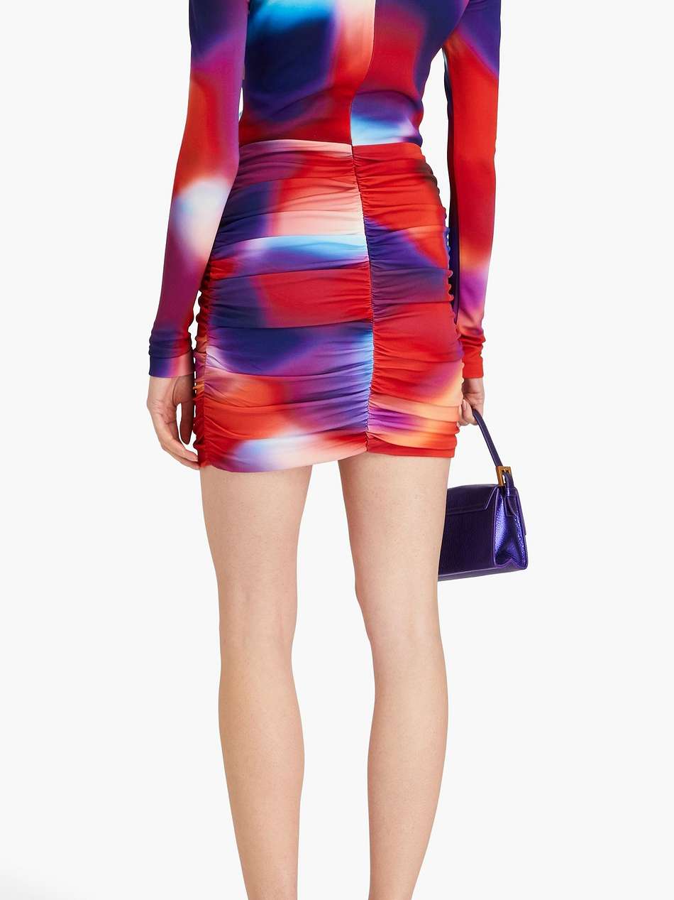 del prado ruched cutout printed mini dress