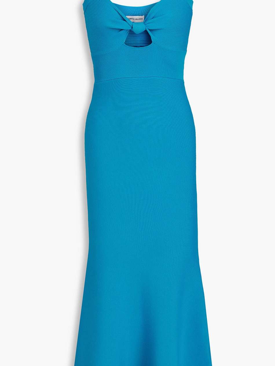 alma knotted cutout ribbed-knit midi dress