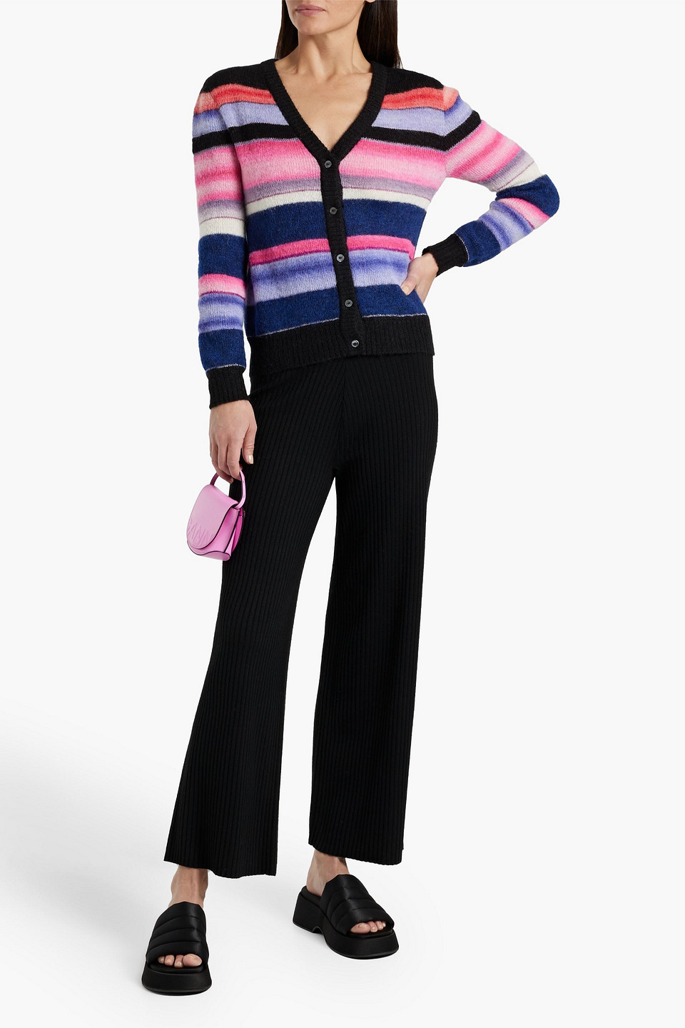 Shop Missoni Striped Knitted Cardigan In Pink