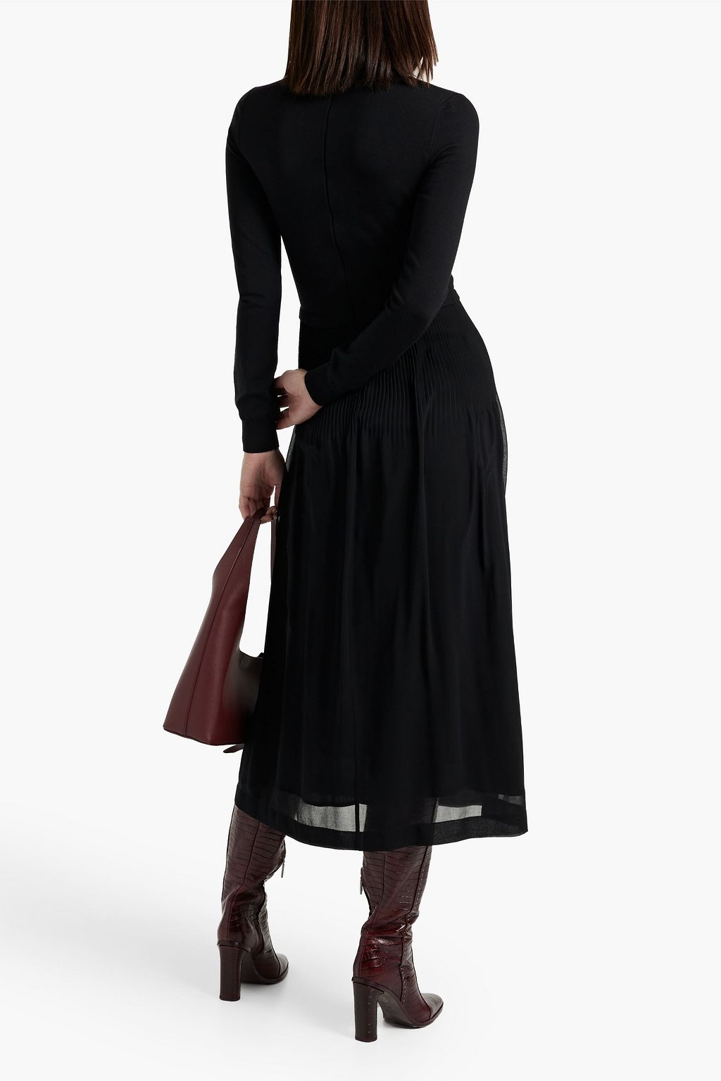 MAX MARA Gilles pleated chiffon-paneled wool-blend midi dress