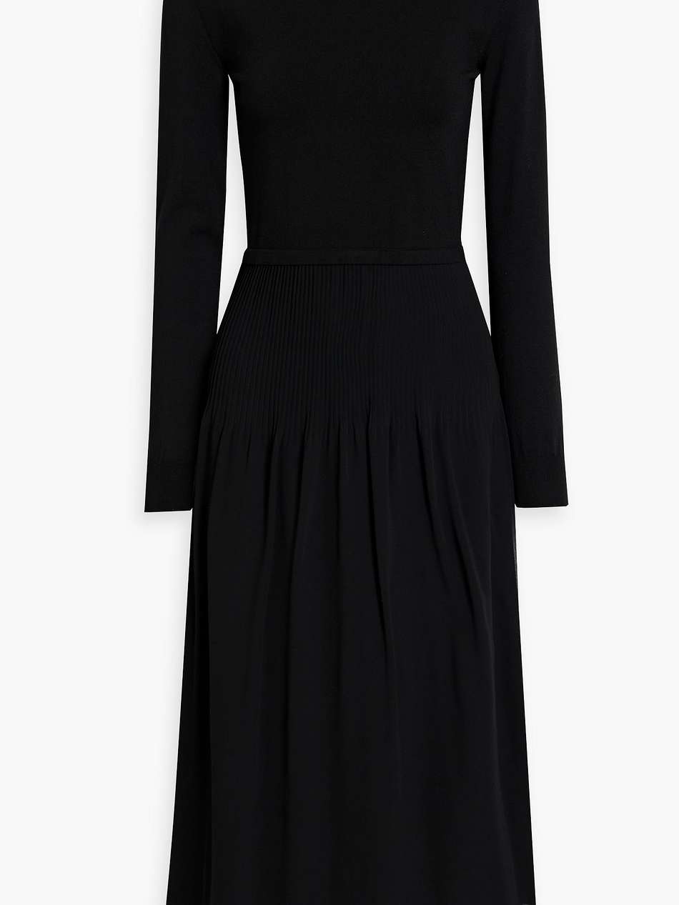 gilles pleated chiffon-paneled wool-blend midi dress