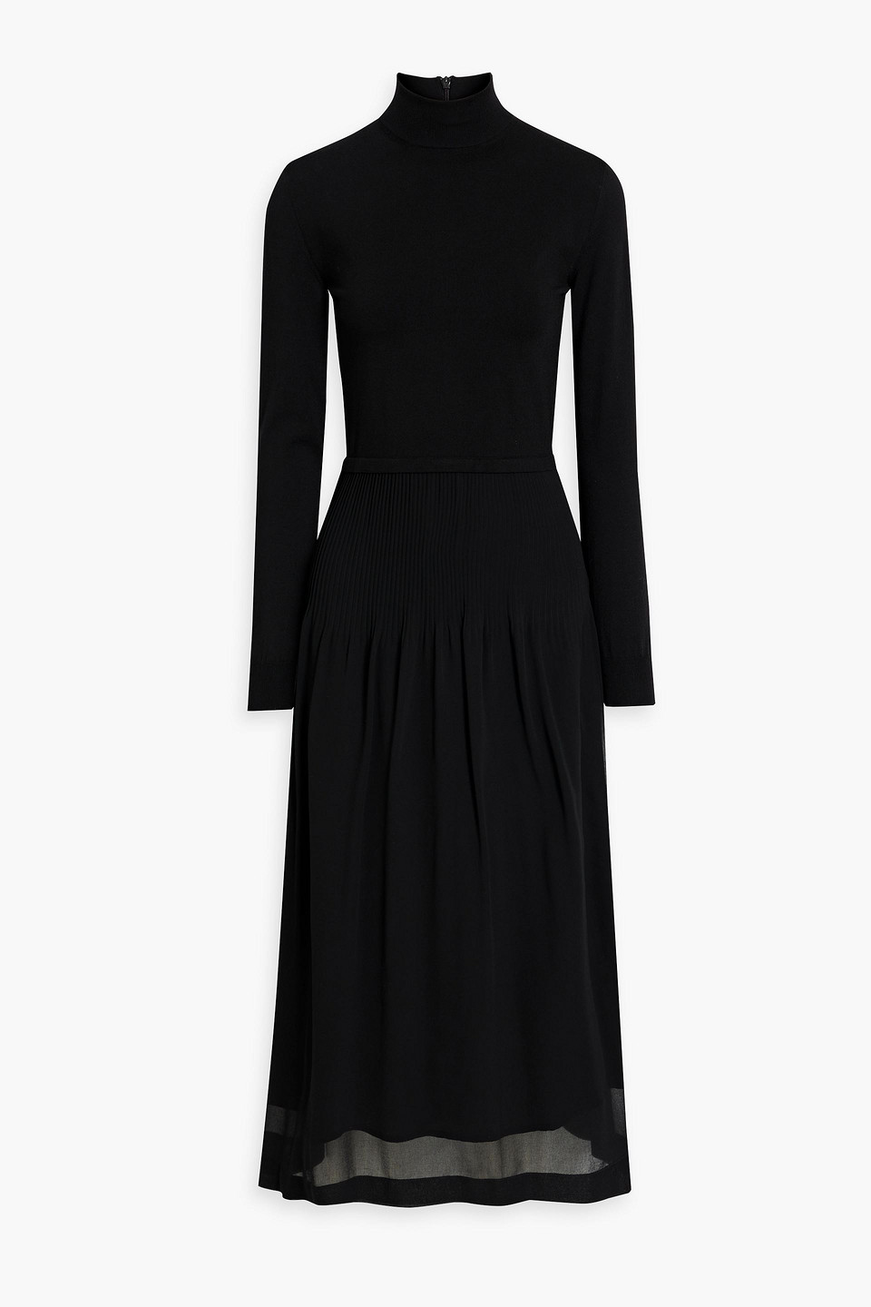 Max Mara Gilles Pleated Chiffon-paneled Wool-blend Midi Dress In Black