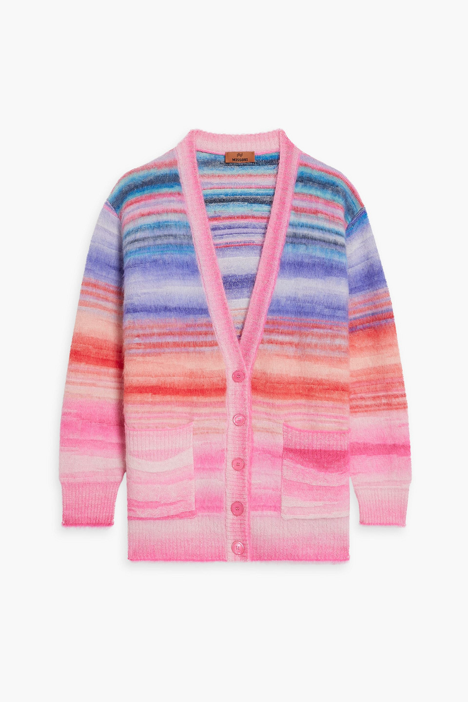 Shop Missoni Striped Wool-blend Cardigan In Pink