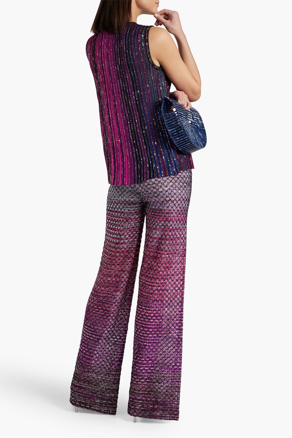 MISSONI Sequin-embellished striped crochet-knit wide-leg pants