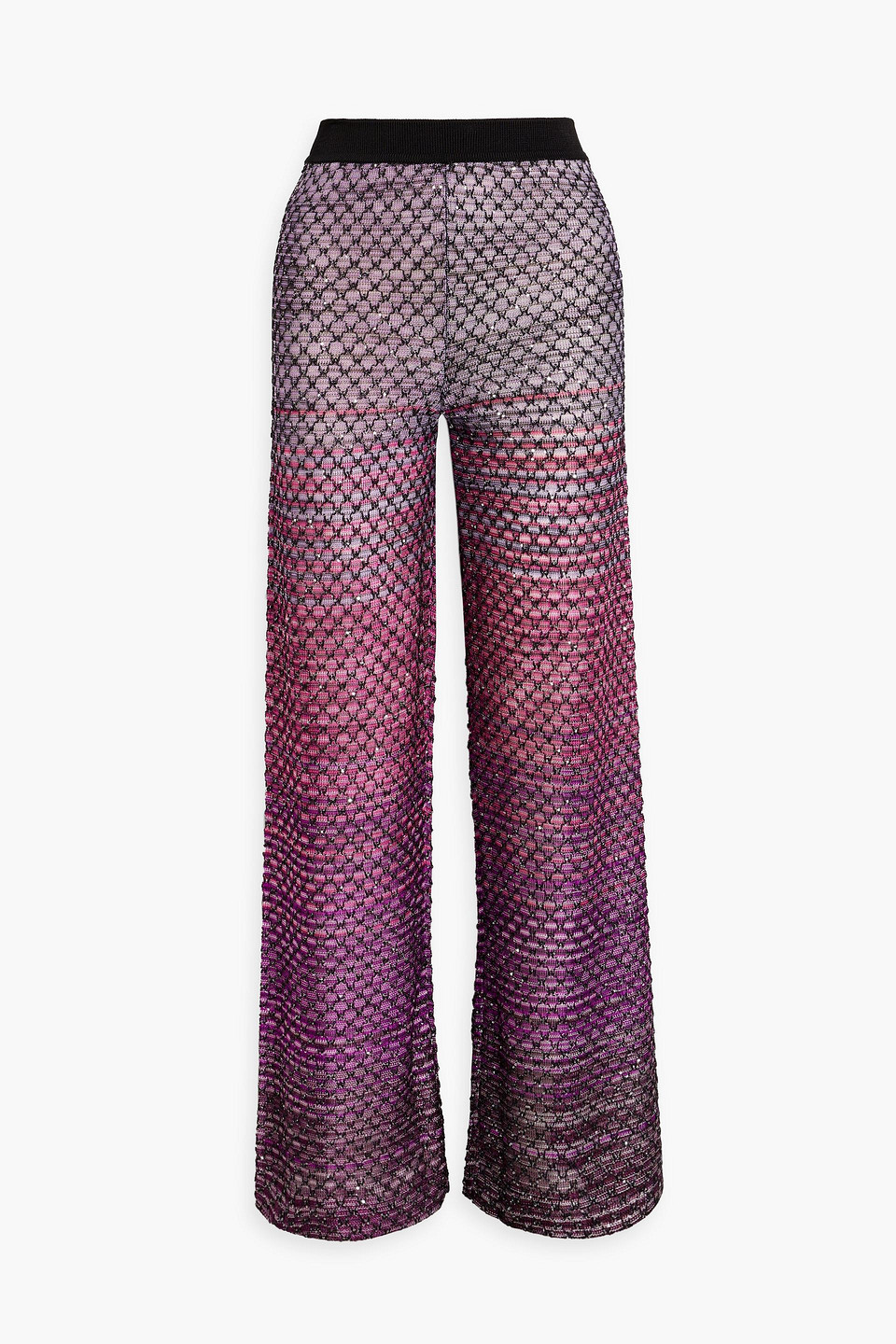 Embellished crochet-knit wide-leg pants