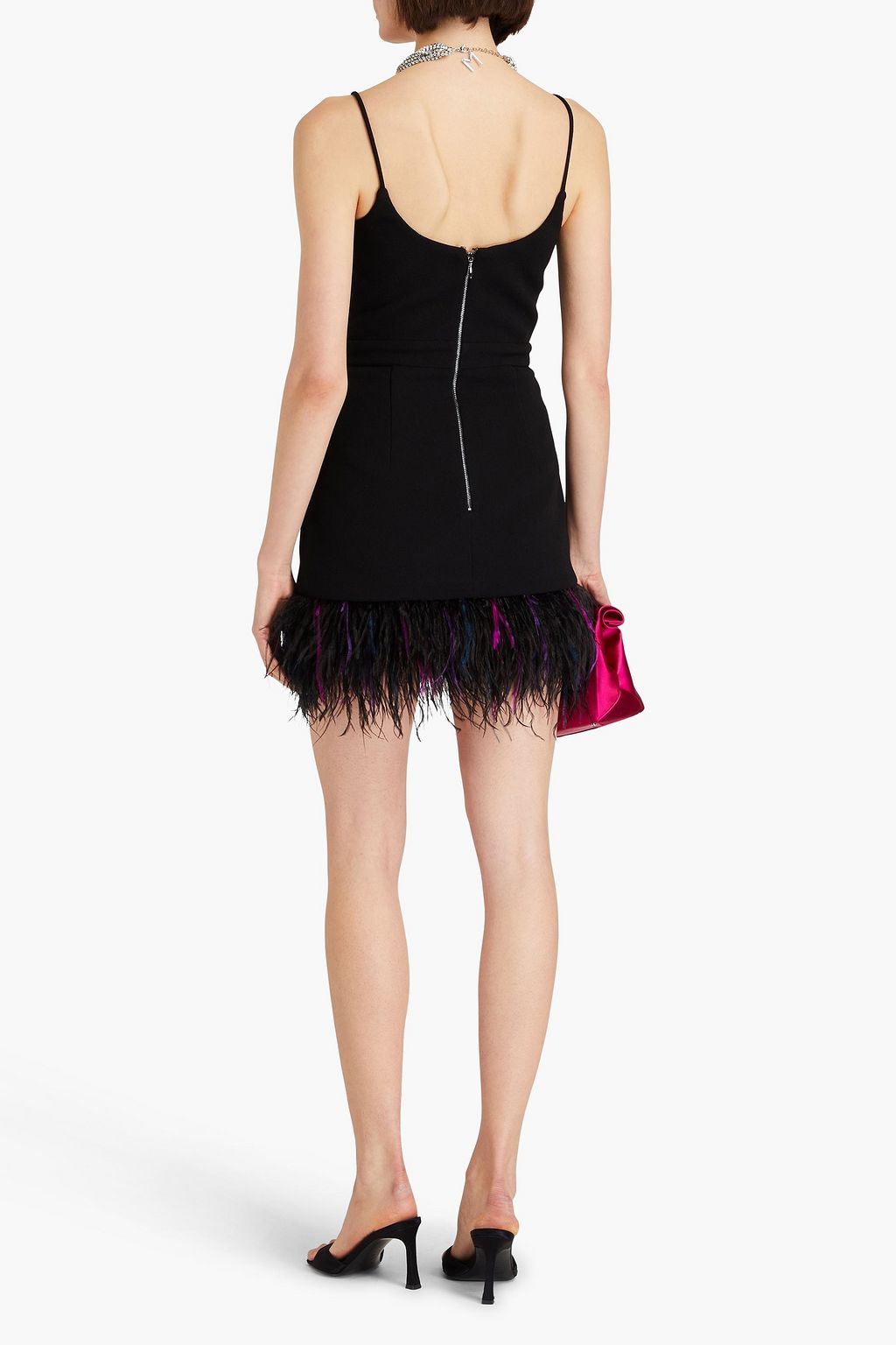 REBECCA VALLANCE Minikleid aus Crêpe mit Federn und Cut-outs