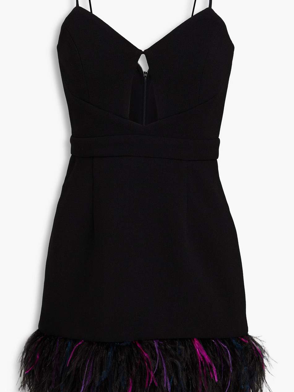 bronx feather-embellished cutout crepe mini dress