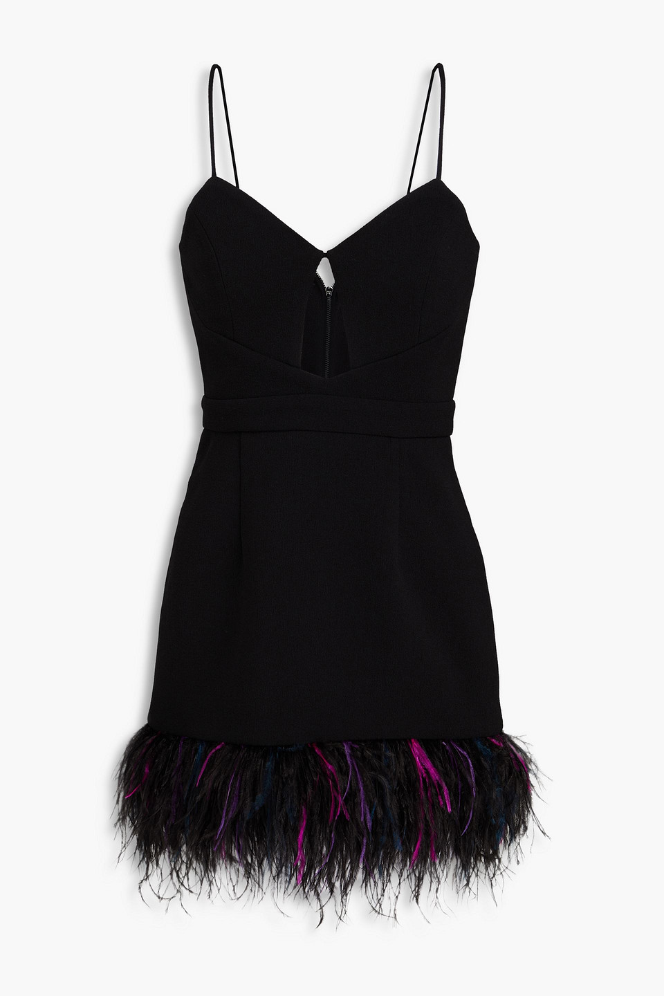 Bronx feather-embellished cutout crepe mini dress