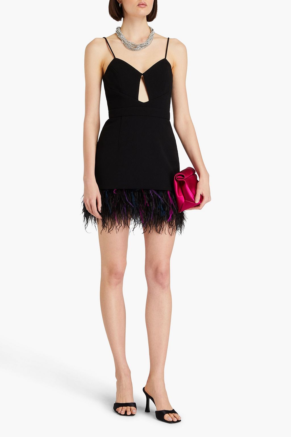 REBECCA VALLANCE Minikleid aus Crêpe mit Federn und Cut-outs