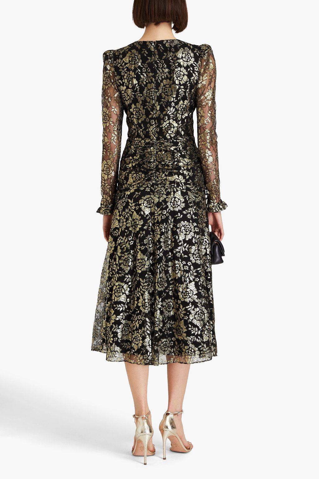REBECCA VALLANCE Bow-detailed metallic lace midi dress | THE OUTNET