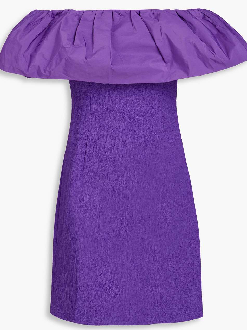 rumi off-the-shoulder taffeta-paneled cloqué mini dress