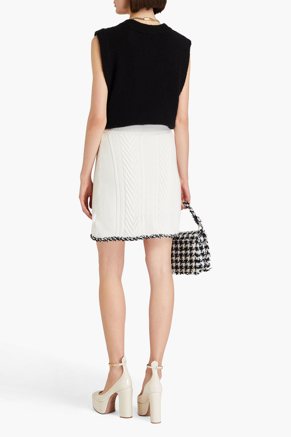 Shop Rebecca Vallance Demi Cable-knit Cotton Mini Skirt In Ivory