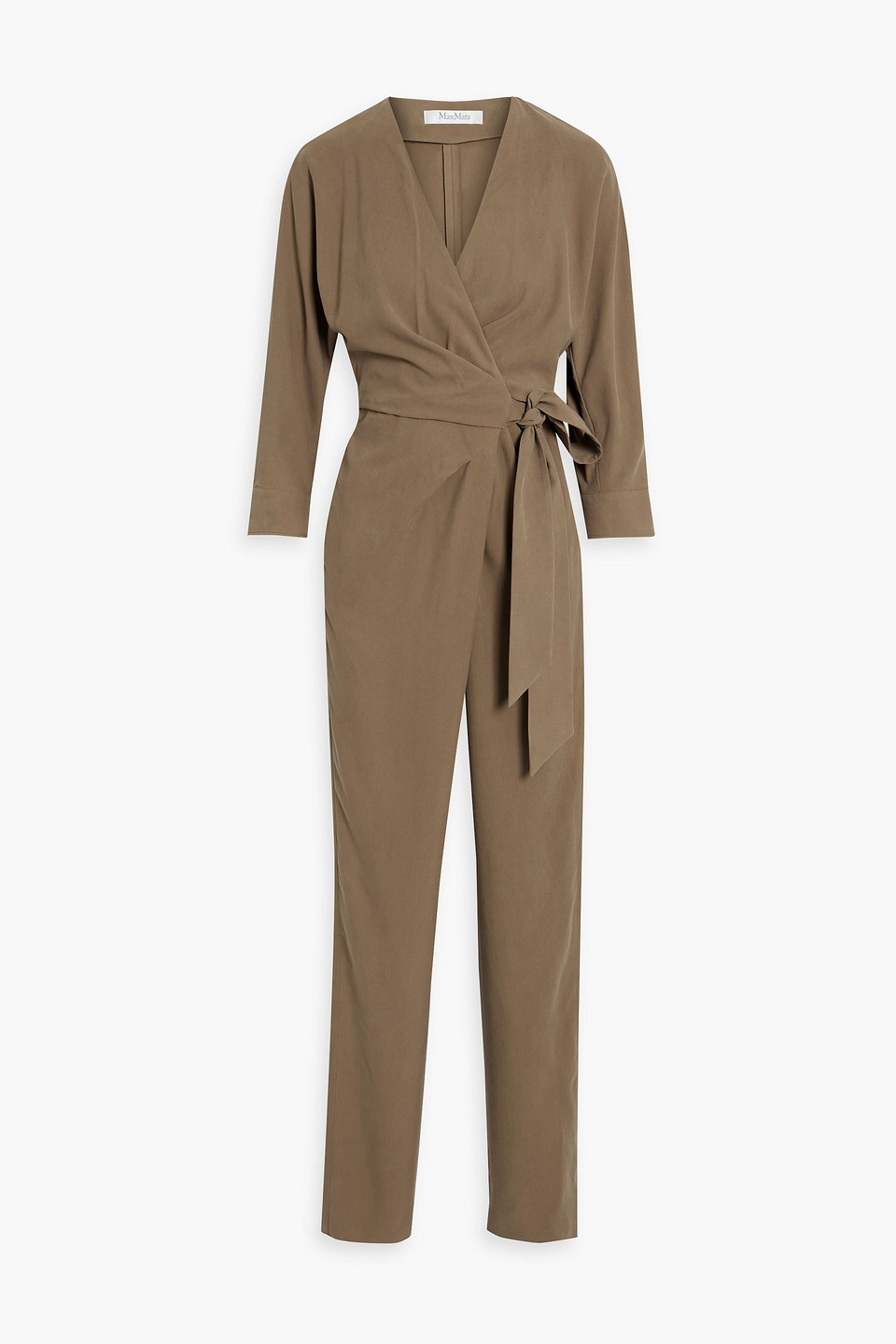 Max Mara Wrap-effect Belted Silk Jumpsuit In Taupe