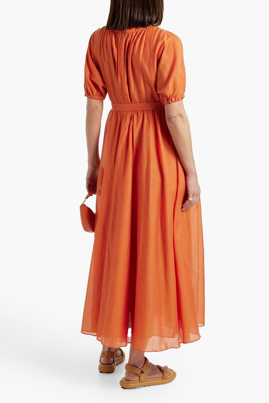 'S MAX MARA Belted gathered cotton and silk-blend midi dress