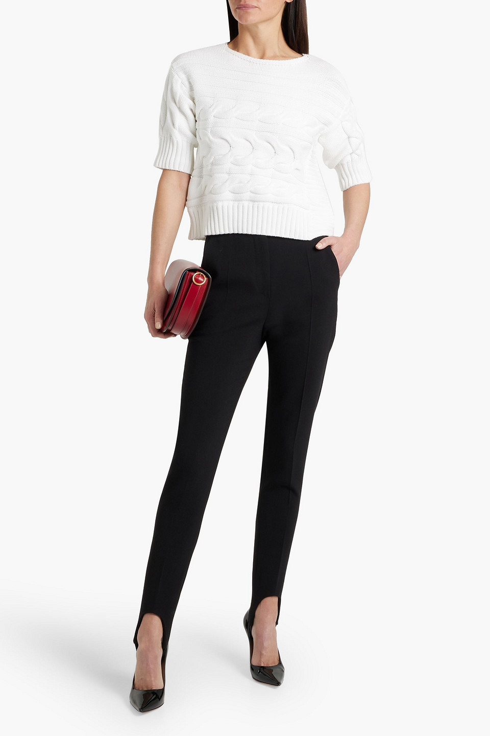 Shop Max Mara Wool-blend Stirrup Slim-leg Pants In Black