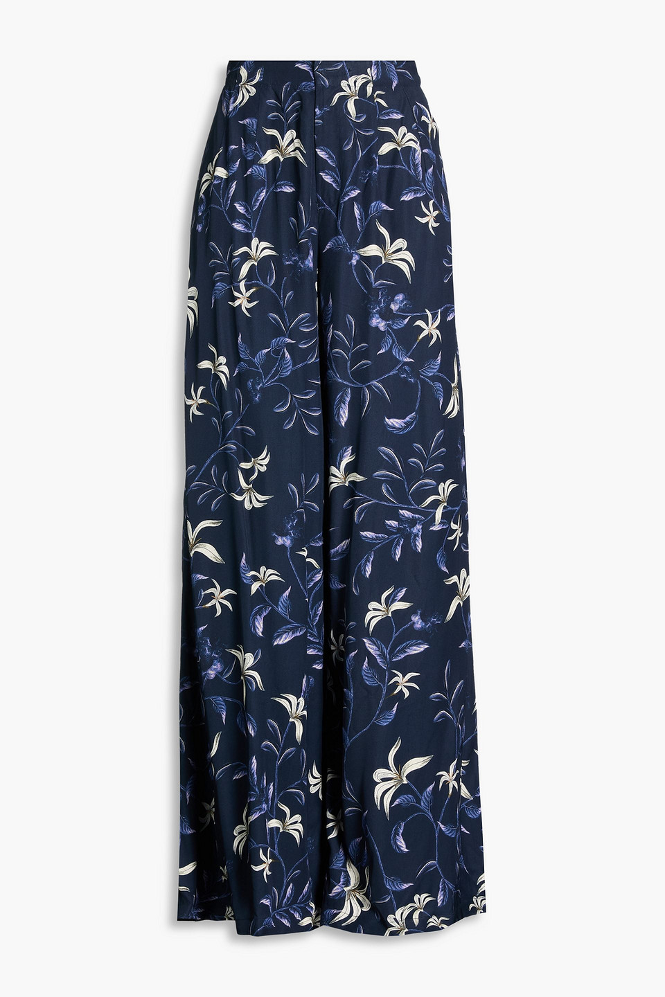 Agua By Agua Bendita Piñon Café Floral-print Twill Wide-leg Pants In Blue