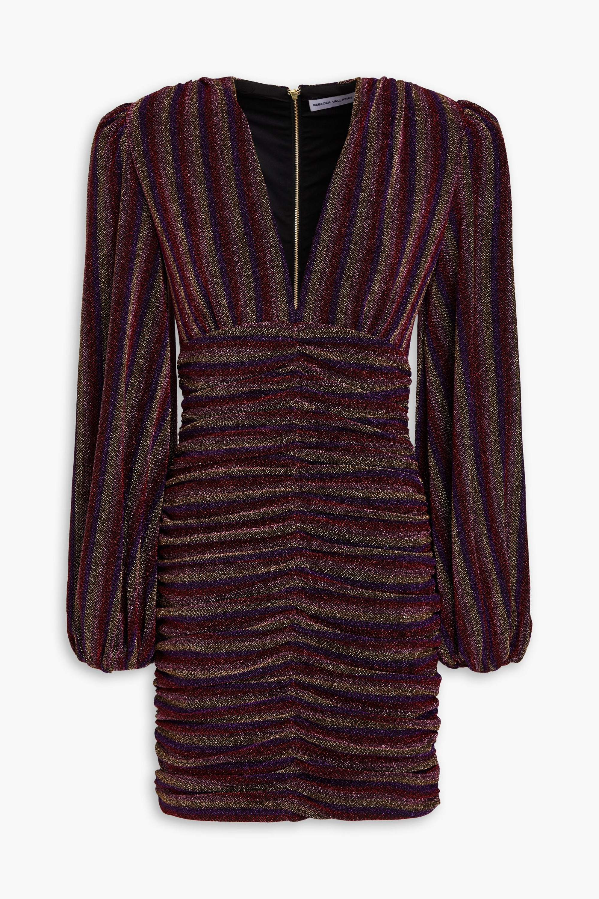 Rebecca Vallance Aisha ruched striped lamé mini dress
