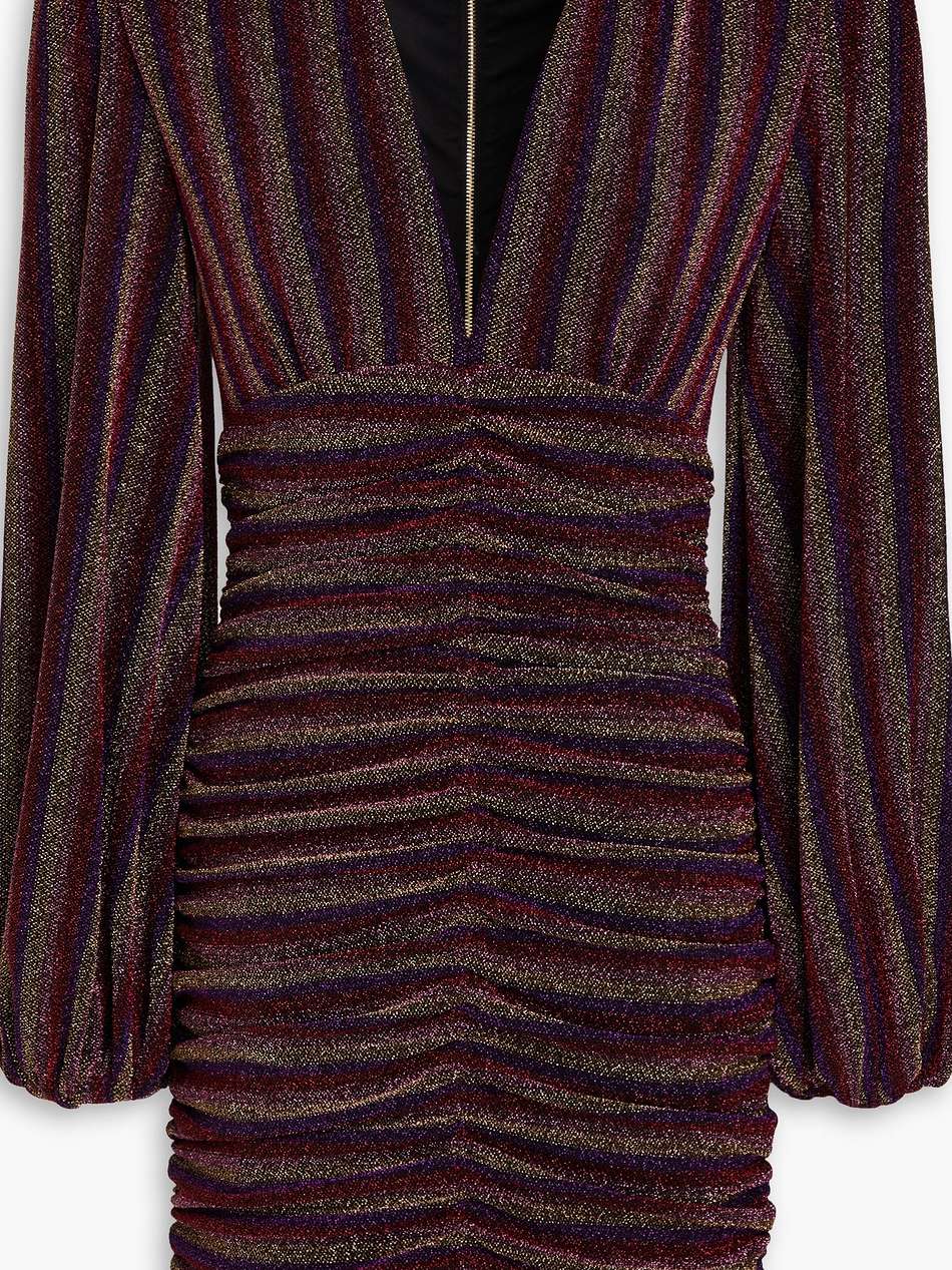 aisha ruched striped lamé mini dress