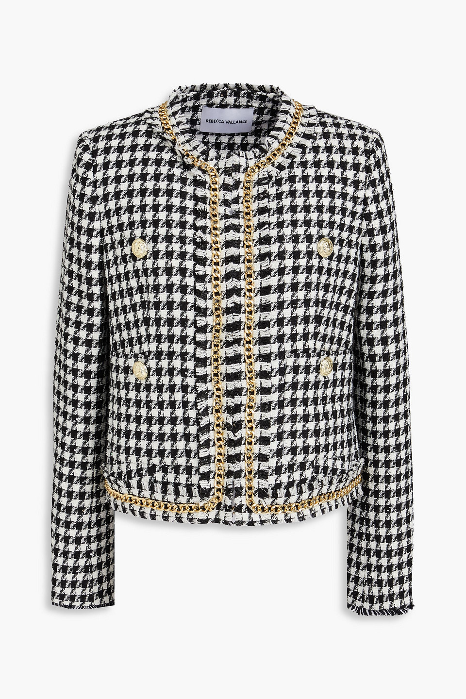 rebecca vallance - cher embellished houndstooth tweed jacket - black - uk/au 8