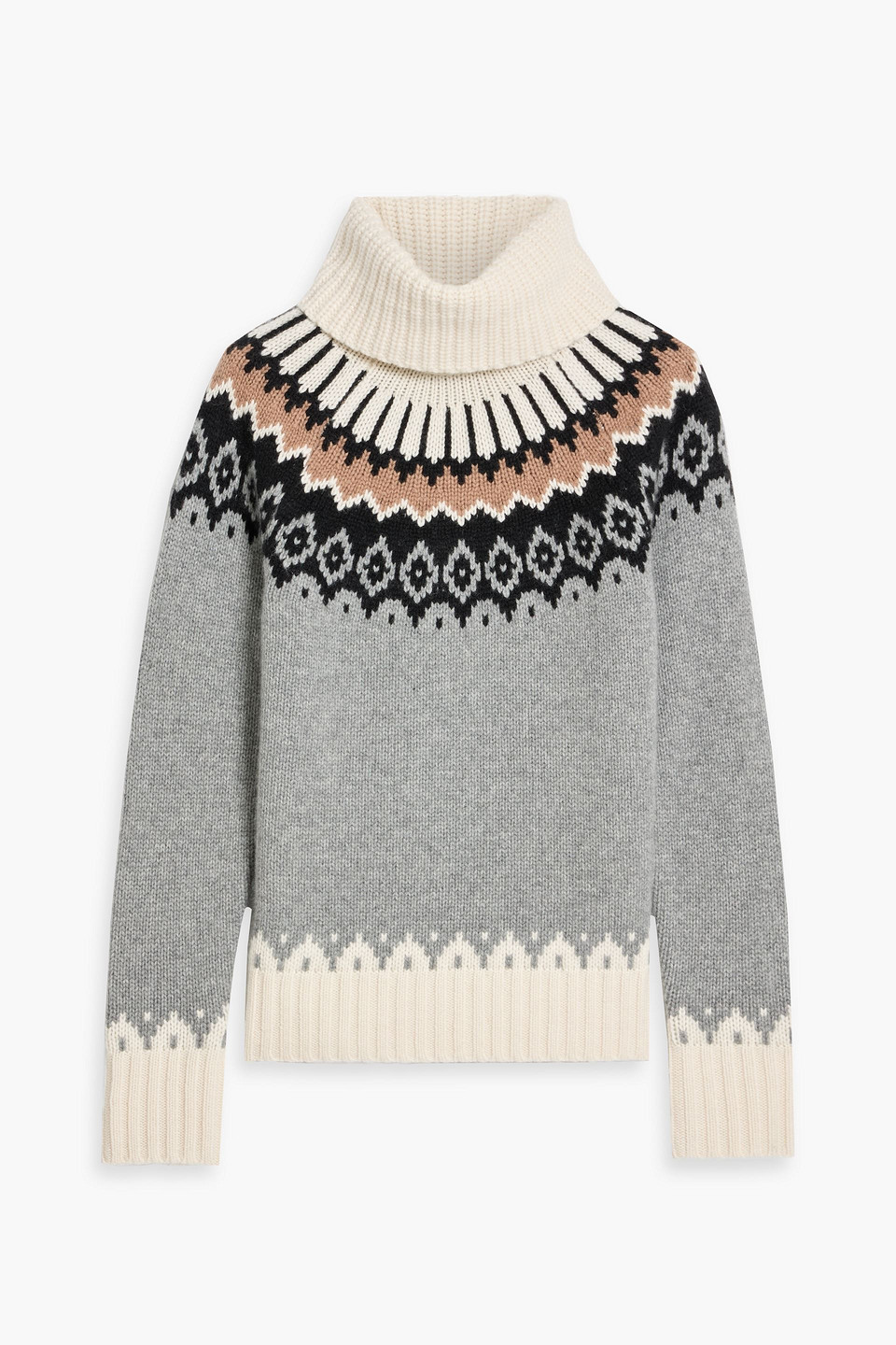 Bogner Ingrid Fair Isle Cashmere Turtleneck Sweater In Gray