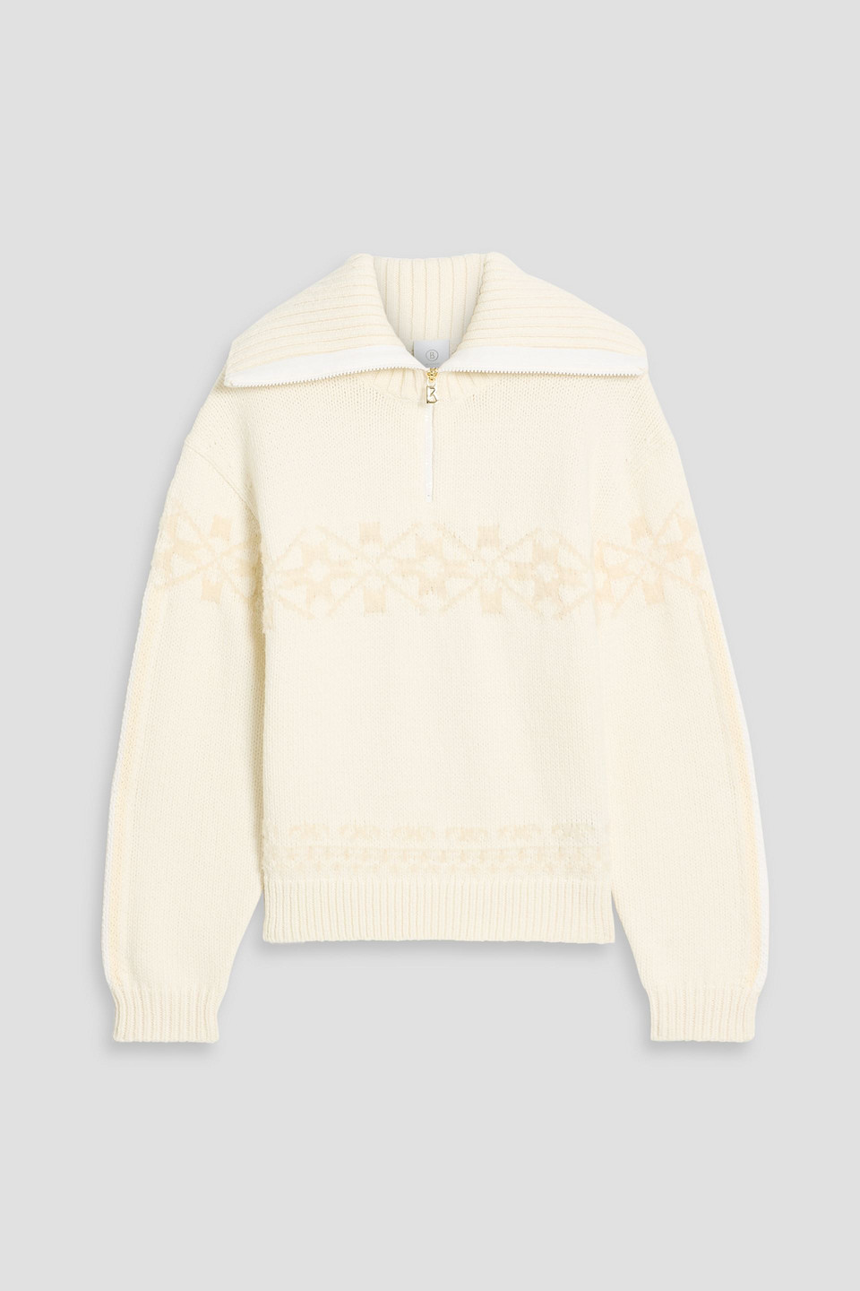 Bogner Elana Jacquard-knit Wool-blend Half-zip Sweater In White