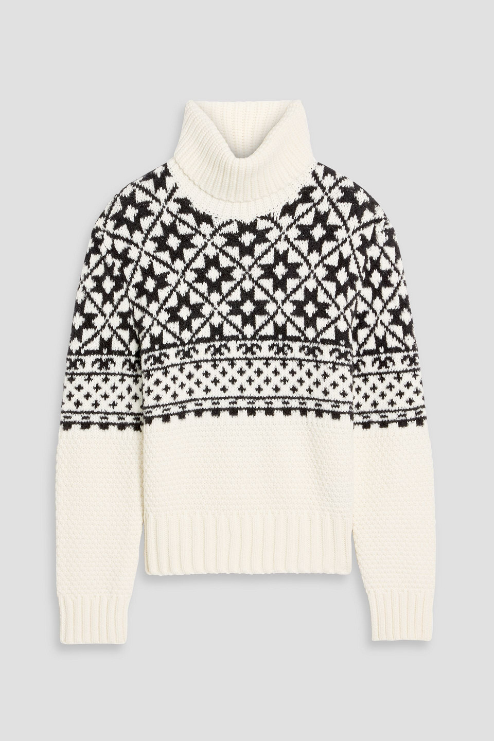 Bogner Nadia Fair Isle Wool-blend Turtleneck Sweater In Off-white