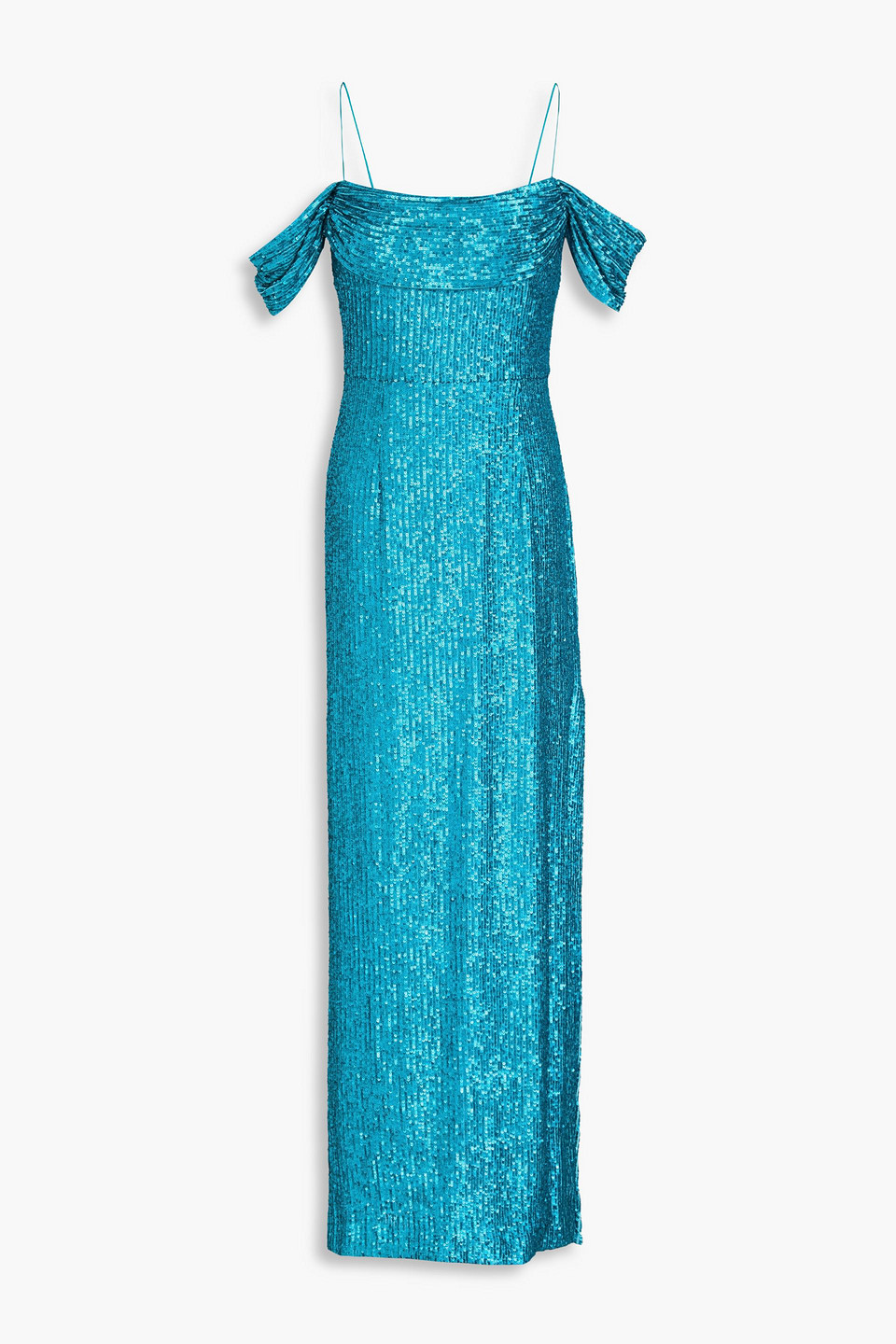 Rebecca Vallance Missing Hours Cold-shoulder Sequined Mesh Gown In Turquoise