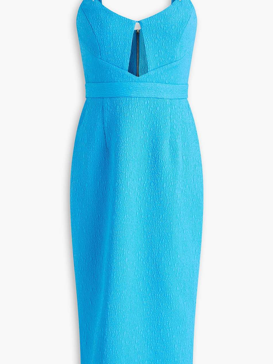 bow-detailed cloqué midi dress