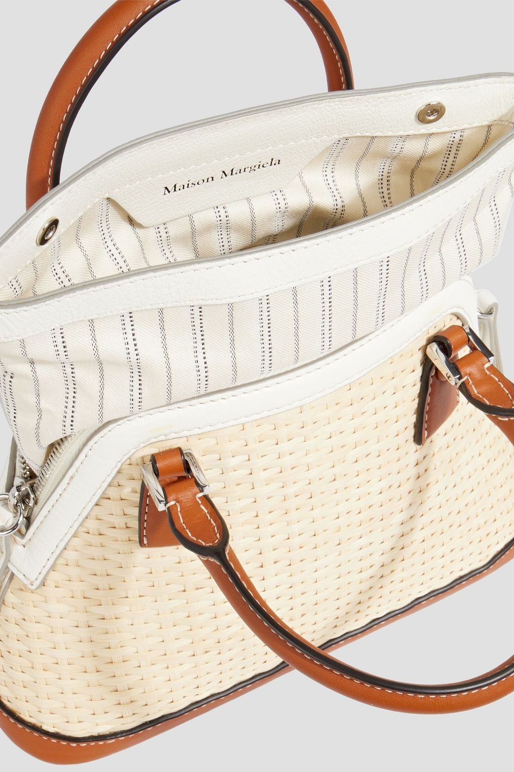 MAISON MARGIELA 5AC Classique leather-trimmed jacquard and rattan shoulder bag