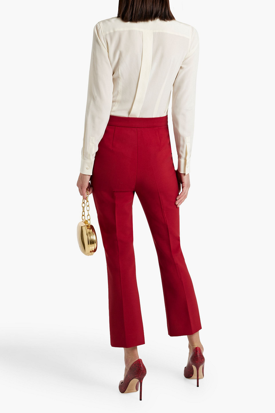 Shop Max Mara Nepeta Grain De Poudre Wool-blend Kick-flare Pants In Red